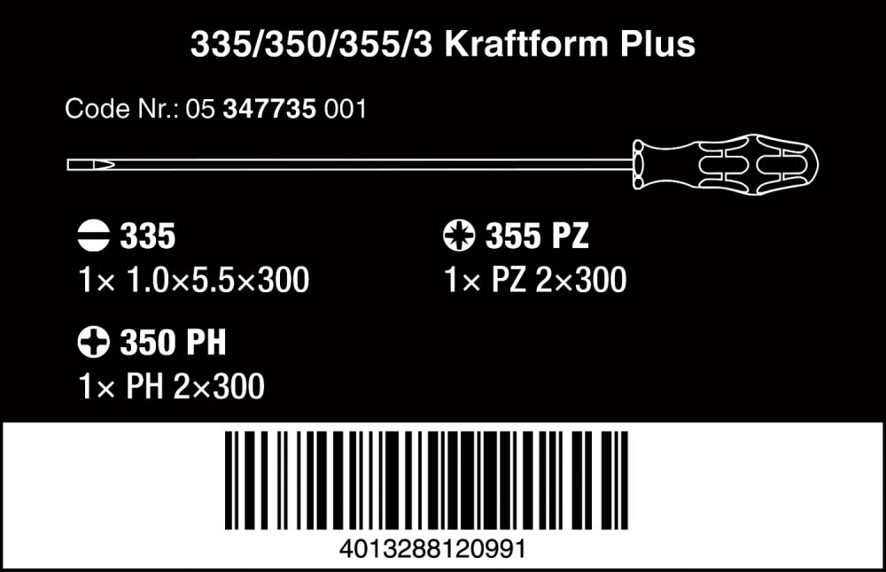 Набор отвёрток 335/350/355/4 Wera 05347735002