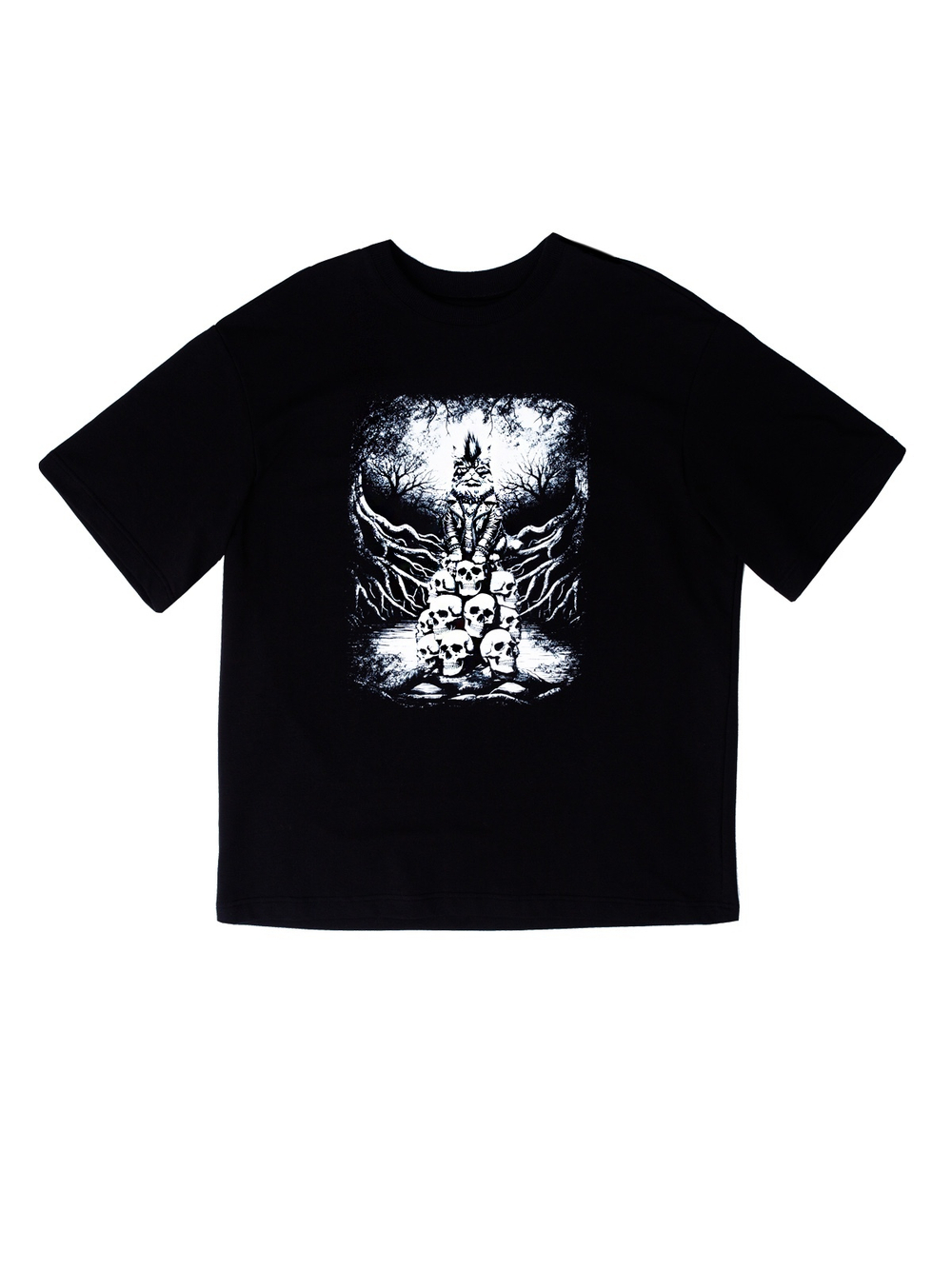 Футболка с принтом "Кот Баюн". Черная