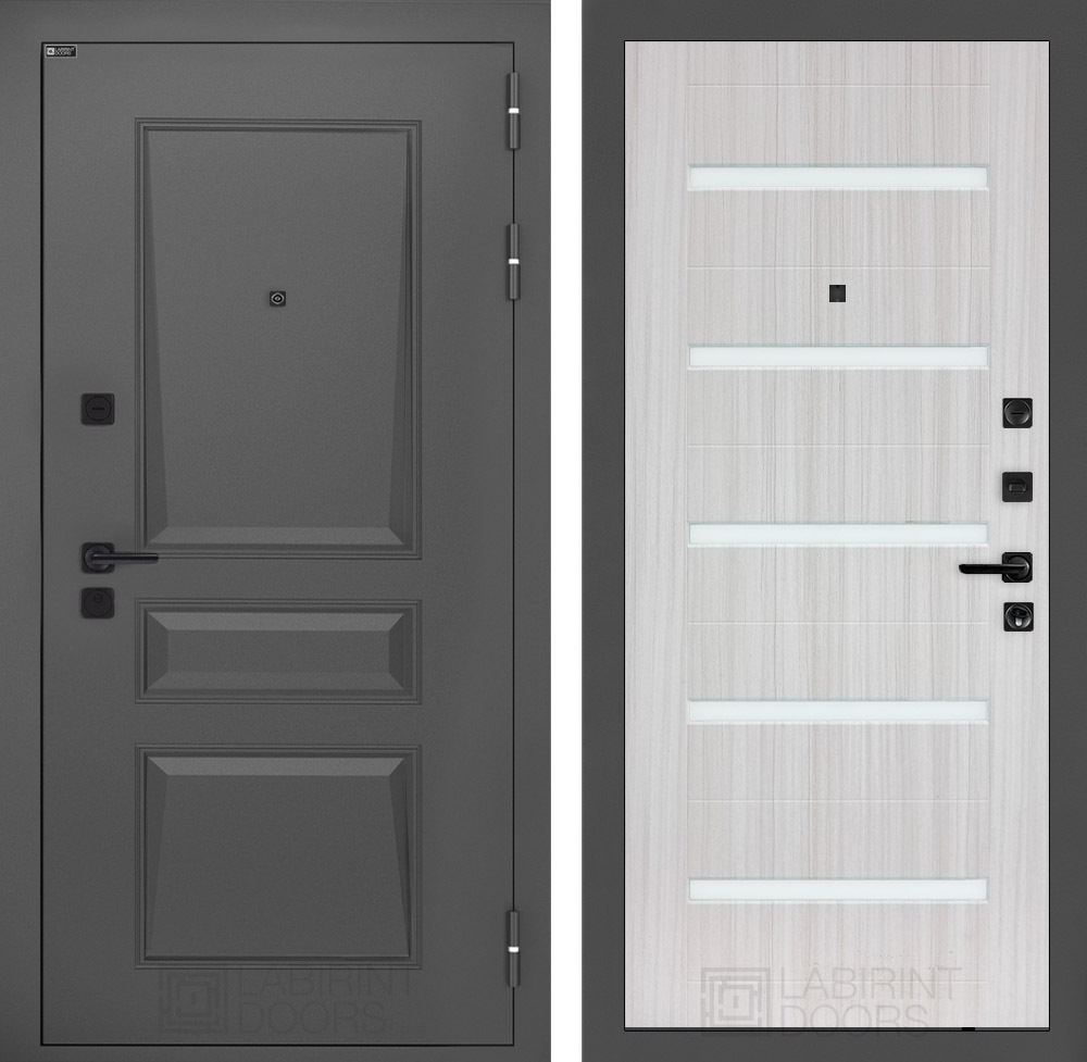 Дверь Входная Металлическая Лабиринт ОРЛЕАН 01 Сандал белый, стекла белые