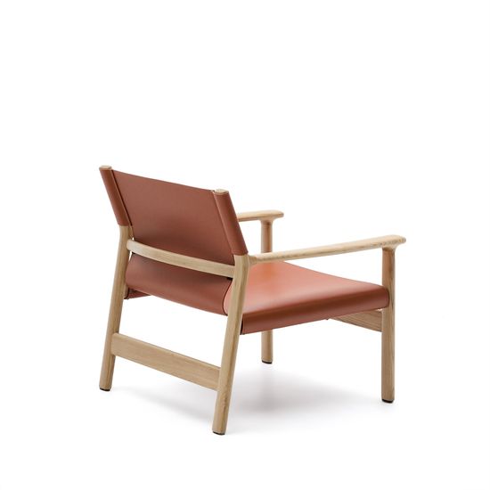 Кресло Jan из переработанной кожи светло-коричневого цвета и ясеня в натуральном цвете