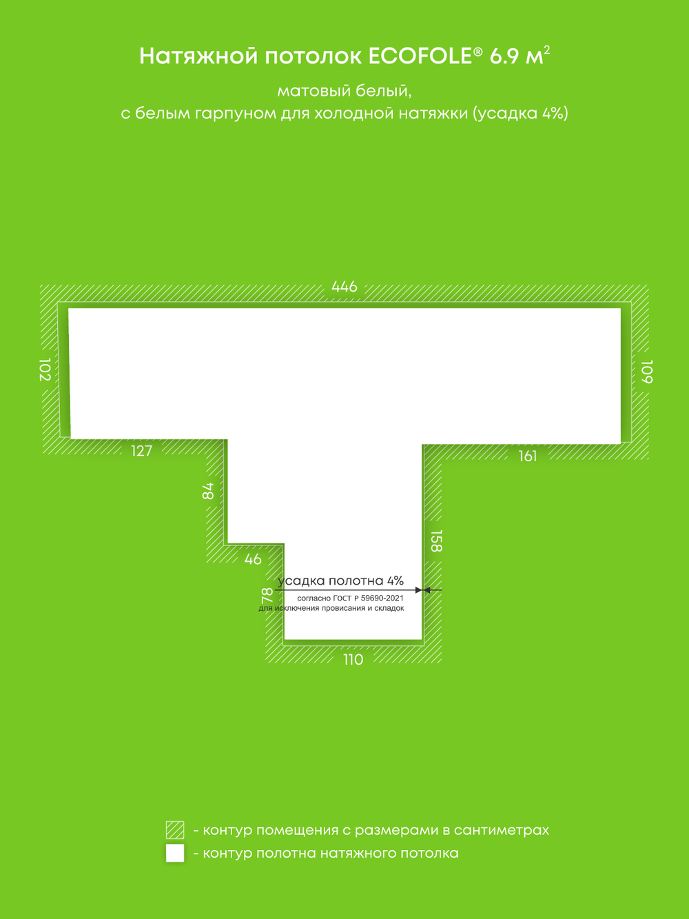 Матовый натяжной потолок 6.9 м2