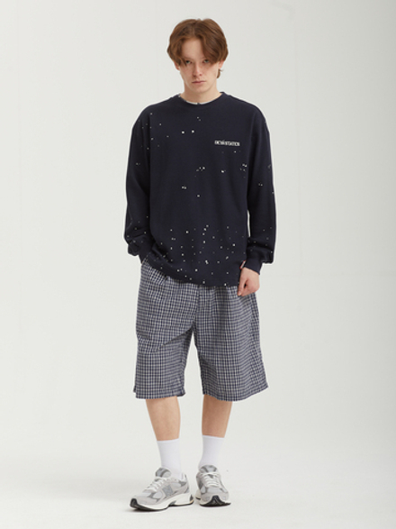 Мужской Лонгслив Crewneck Waffle Top - Splats - Navy Blue
