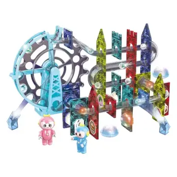 Магнитный электронный конструктор Magic Magnetic Blocks " Лабиринт с колесом " с шариками, 120 дет.