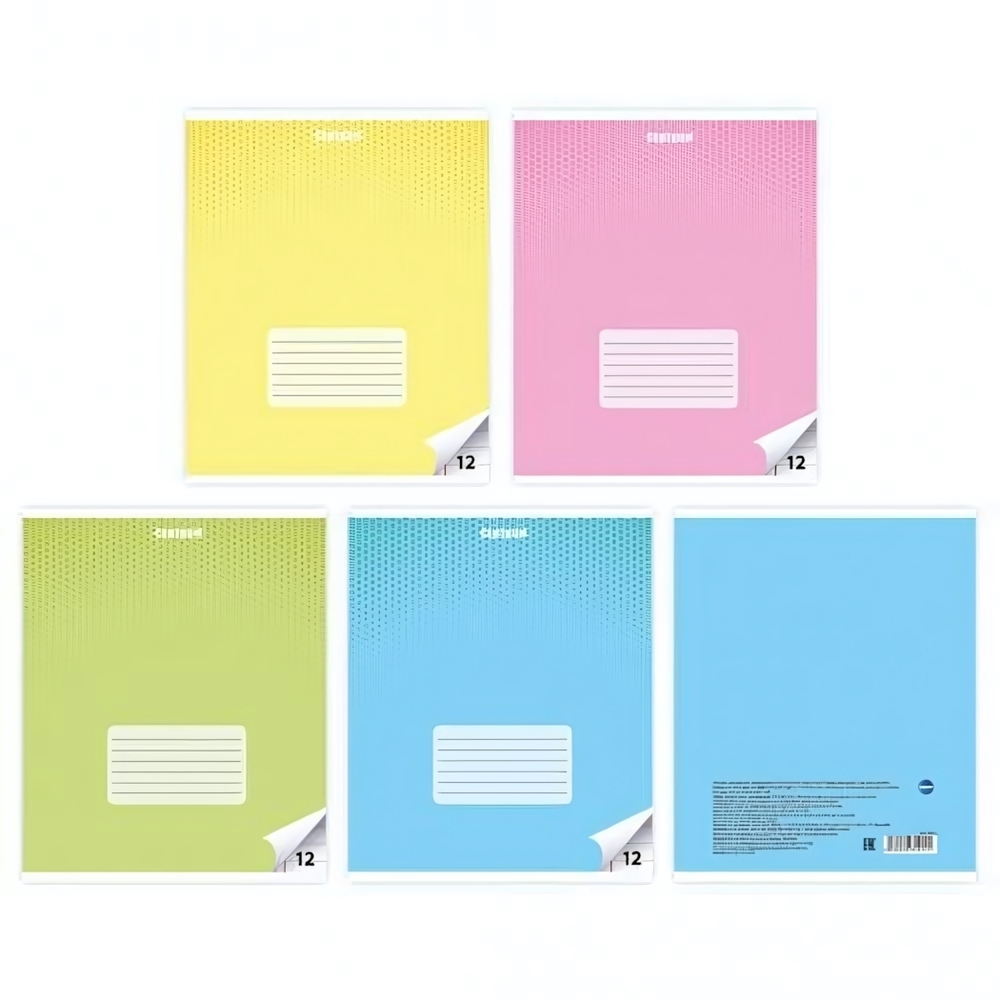 Тетрадь А5 12л. линия "Графика" в доп. ПВХ обложке, котлас 60г/м2, белизна 100%, микс 4 вида (Центру