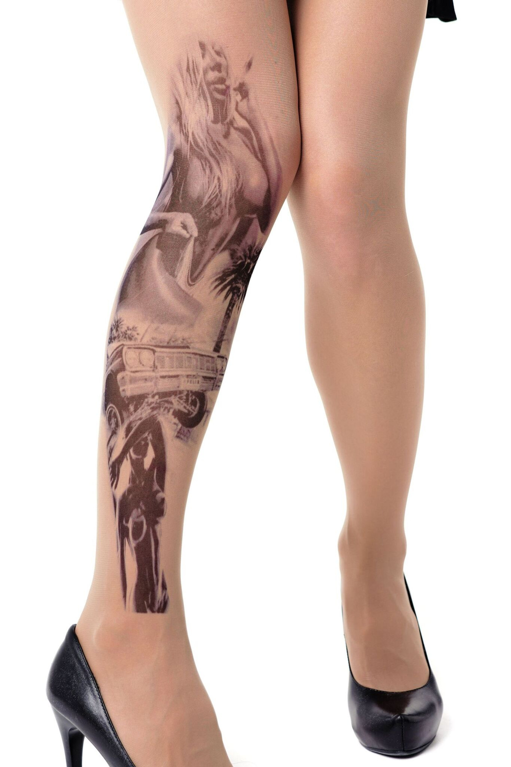 Колготки с принтом в виде соблазнительной девушки (Размер: S-M-L) (Цвет: бежевый)