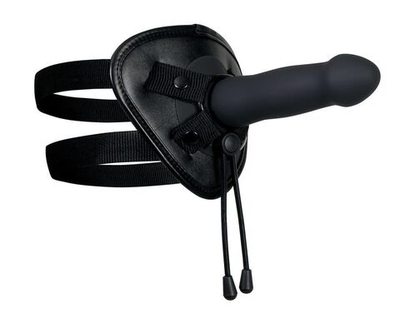 Черный вибрострапон с 2 сменными насадками Heavenly Harness (Цвет: черный)