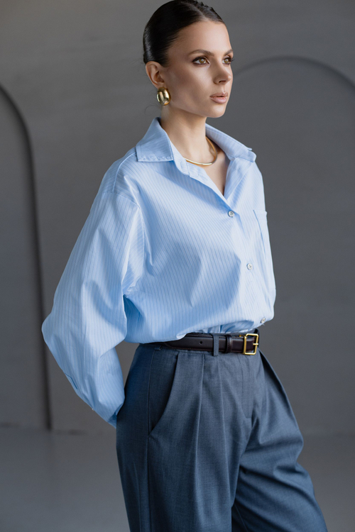 Рубашка из хлопка в полоску голубая