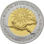 10 злотых. Чемпионат мира по футболу в Германии. Польша. 2006 г. Серебро с позолотой