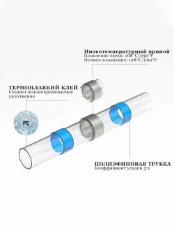 Клеммы термоусадка соединитель проводов под пайку, водонепроницаемый изолированный соединитель проводов,1,5-2,5 мм2,синий цвета 50 шт.