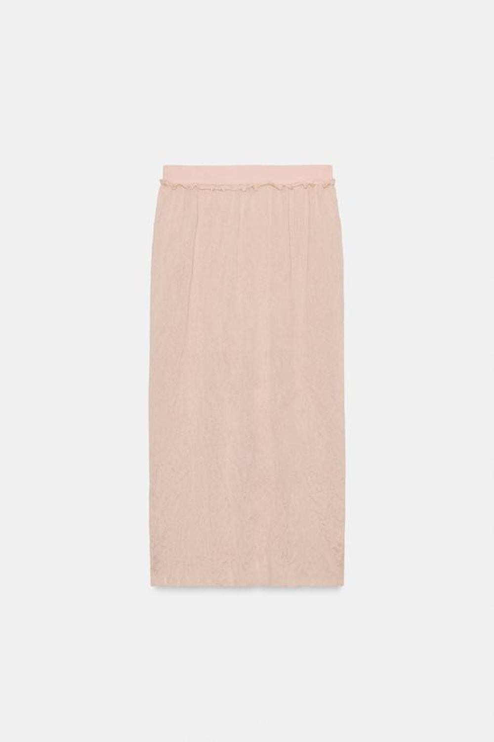 ZARA ЮБКА МИДИ ИЗ ЖАТОГО ТРИКОТАЖА, ТЕЛЕСНО-РОЗОВЫЙ