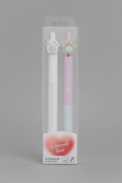 Набор ручка пиши-стирай + вечный карандаш "Cute paw", pink