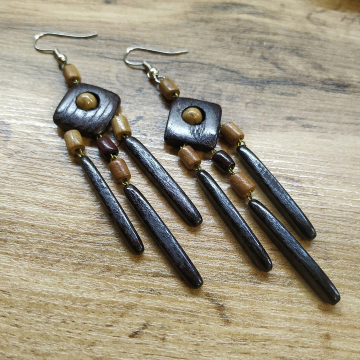 Серьги Ромб с 3 подвесами, цвет вишневый, коричневый