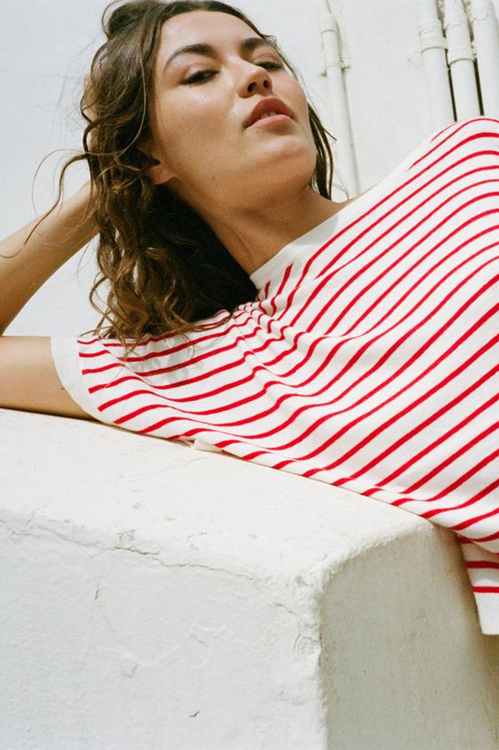 ZARA ТОП С ШИРОКИМИ РУКАВАМИ, КРАСНАЯ ПОЛОСА