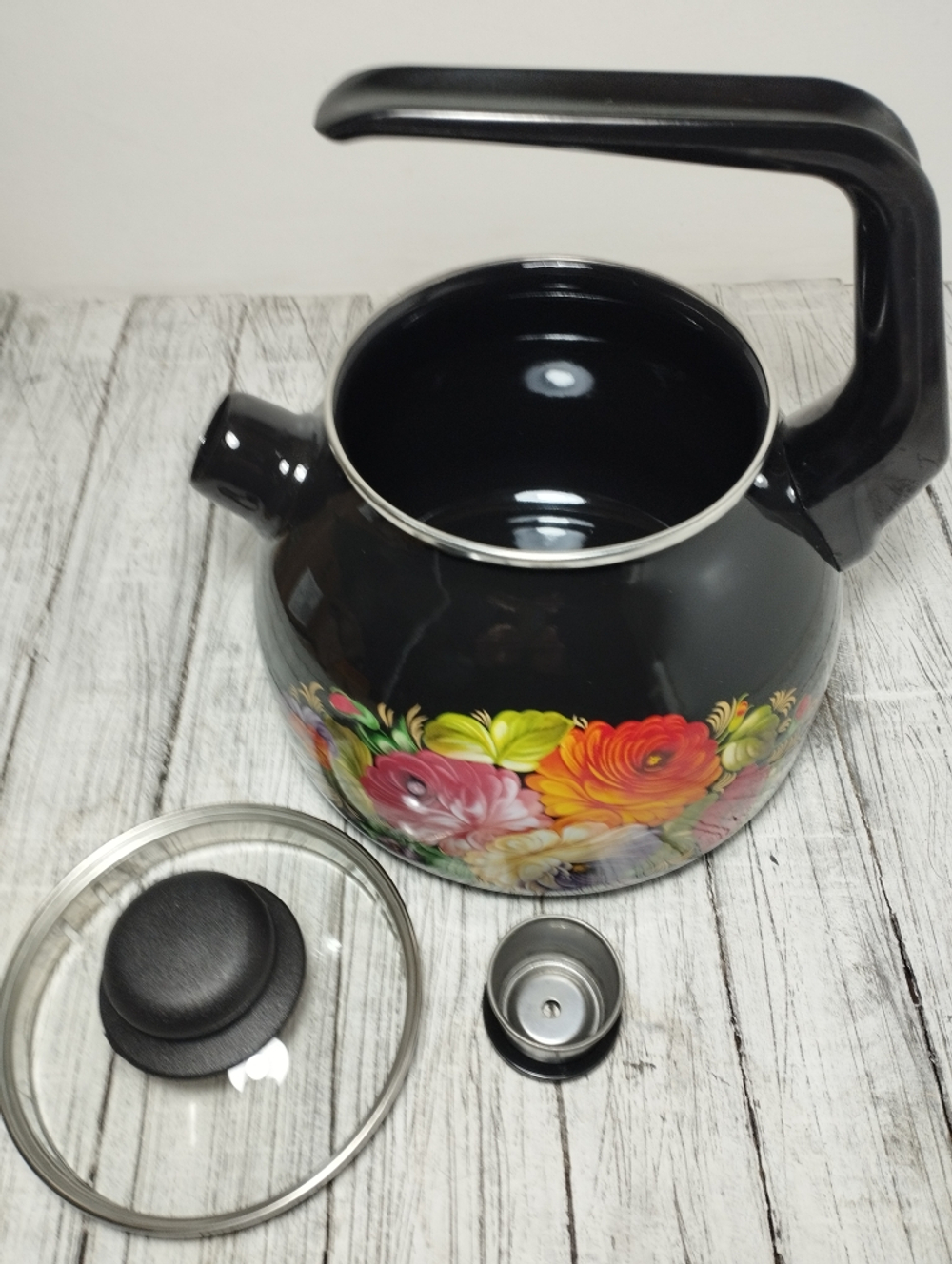 Чайник 3л сфер со свист Жостово черн(4шт)4с209/я