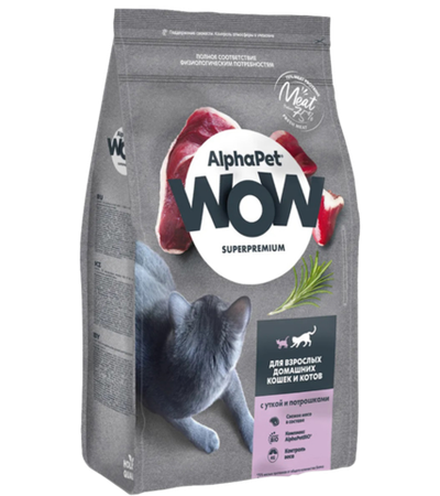 AlphaPet WOW Adult для кошек с уткой и потрошками 350гр.