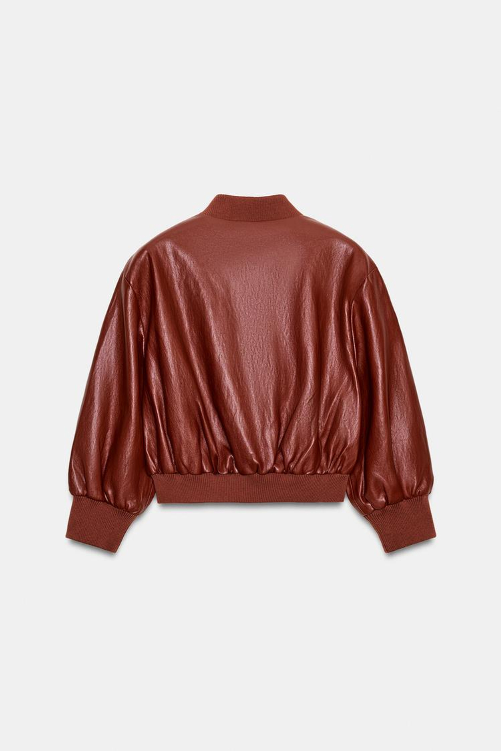 ZARA БОМБЕР ИЗ ИСКУССТВЕННОЙ КОЖИ С ПОДПЛЕЧНИКАМИ, ЧЕРЕПИЧНЫЙ