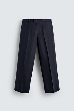 ZARA БРЮКИ RELAXED FIT ИЗ ХЛОПКА И ЛЬНА, МОРСКОЙ СИНИЙ