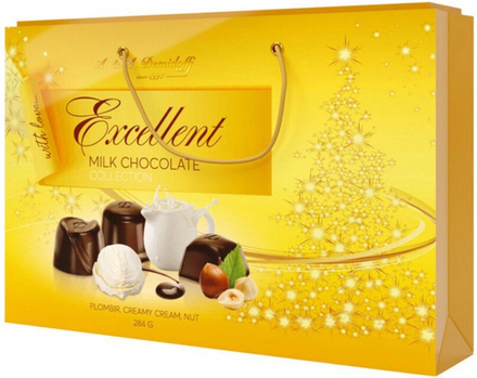 Ассорти конфет Demidoff из молочного шоколада с начинками (орех, пломбир, крем-сливки) НГ в сумке 284г