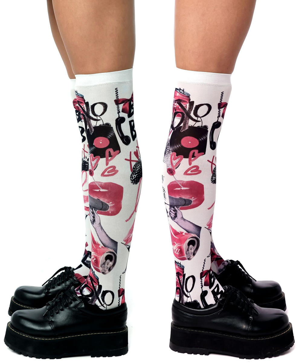 Белые гольфы с малиново-черным принтом (Цвет: белый)