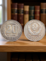 20 копеек 1942 года СССР. Советский Союз. Погодовка Советы. Копия редкой монеты посеребрение