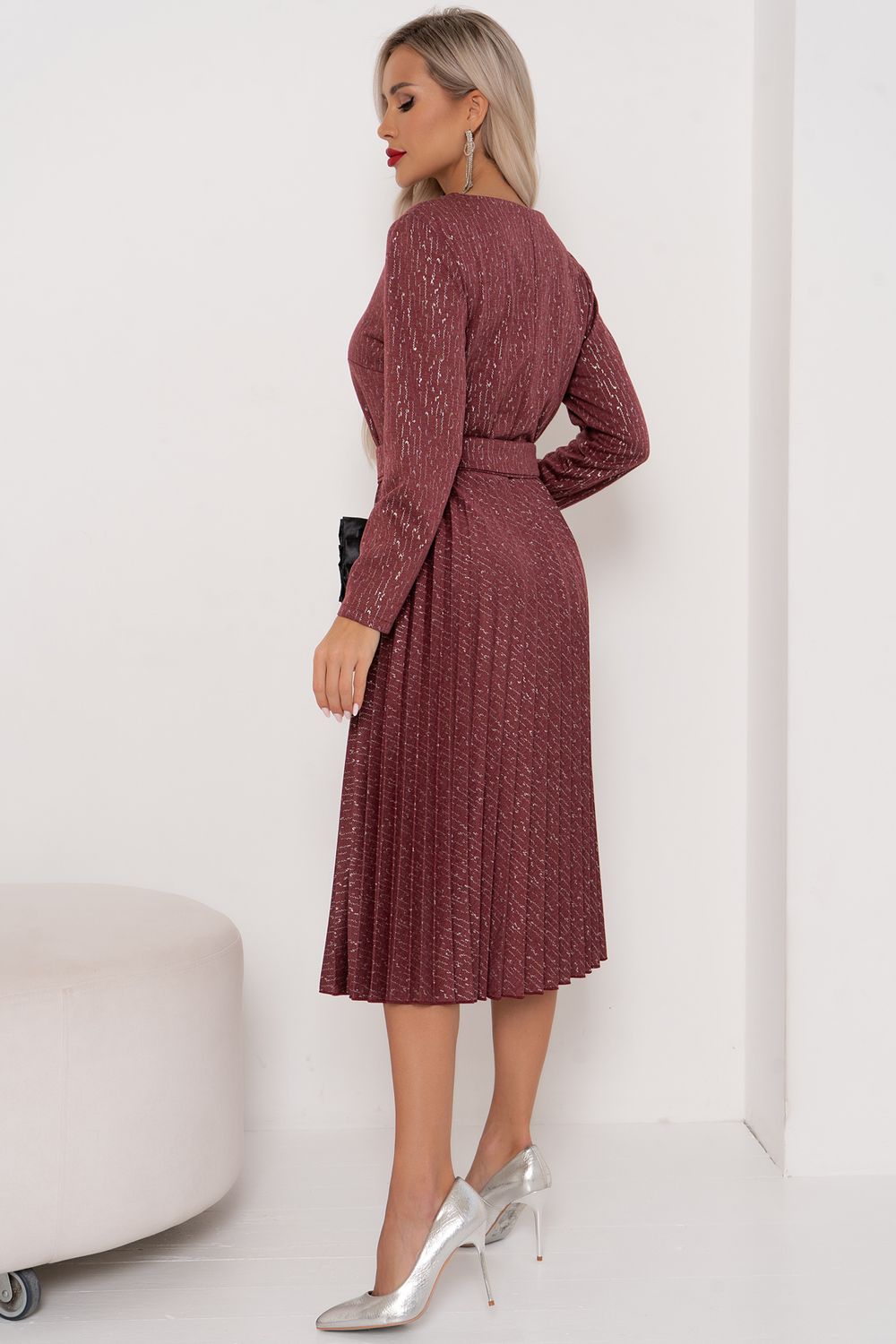 Платье с юбкой-плиссе (марсала)-52р-р Р11-2009/5 Nikol