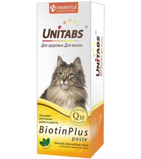 Юнитабс Паста витаминно-минеральная BiotinPlus с Q10 для кошек, 120мл.