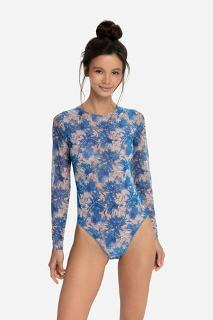 Купальник с рукавами "Васильки пиксели"