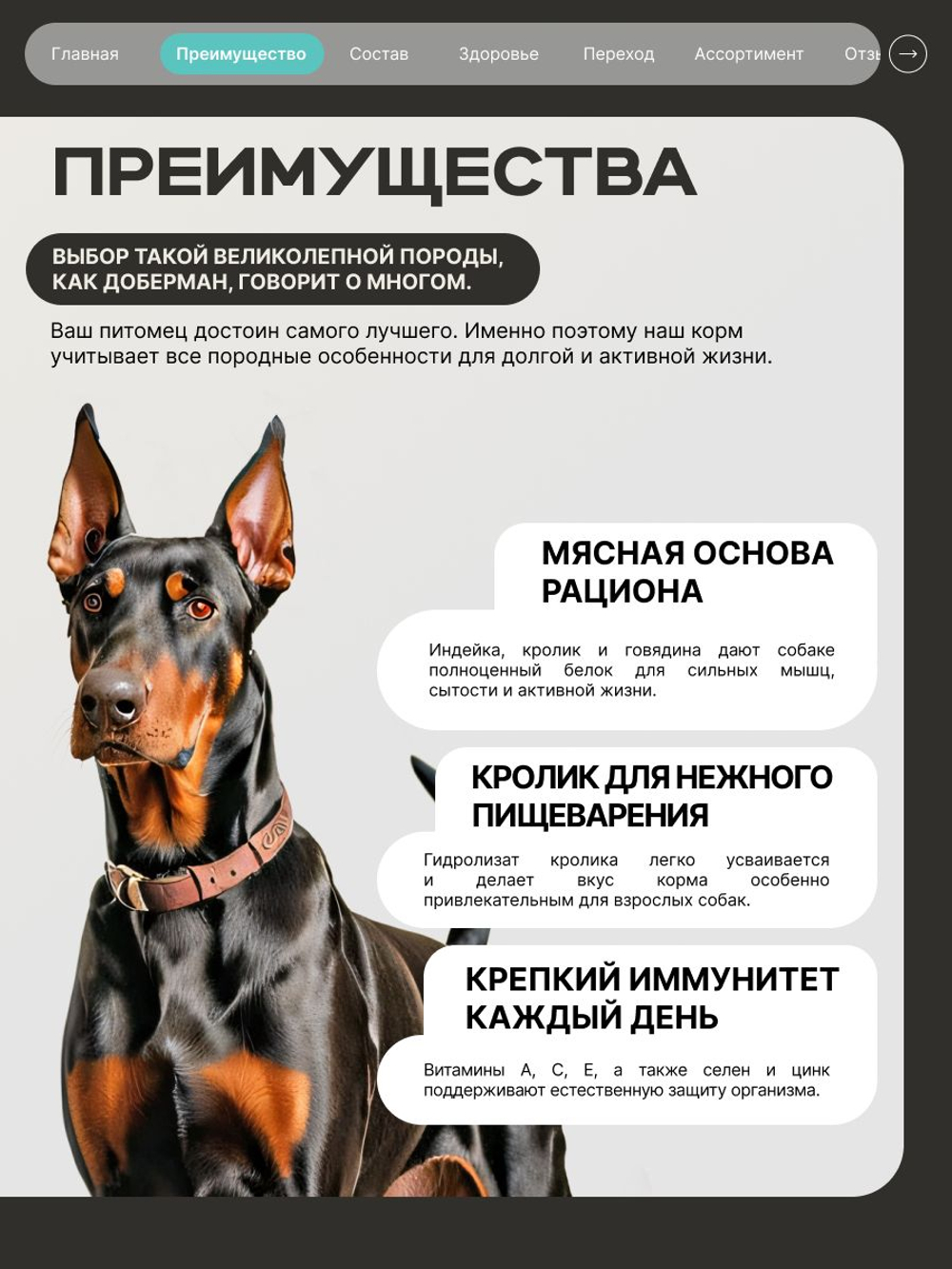 Корм для взрослых собак породы Доберман, с кроликом, 3 кг, QUATTRO