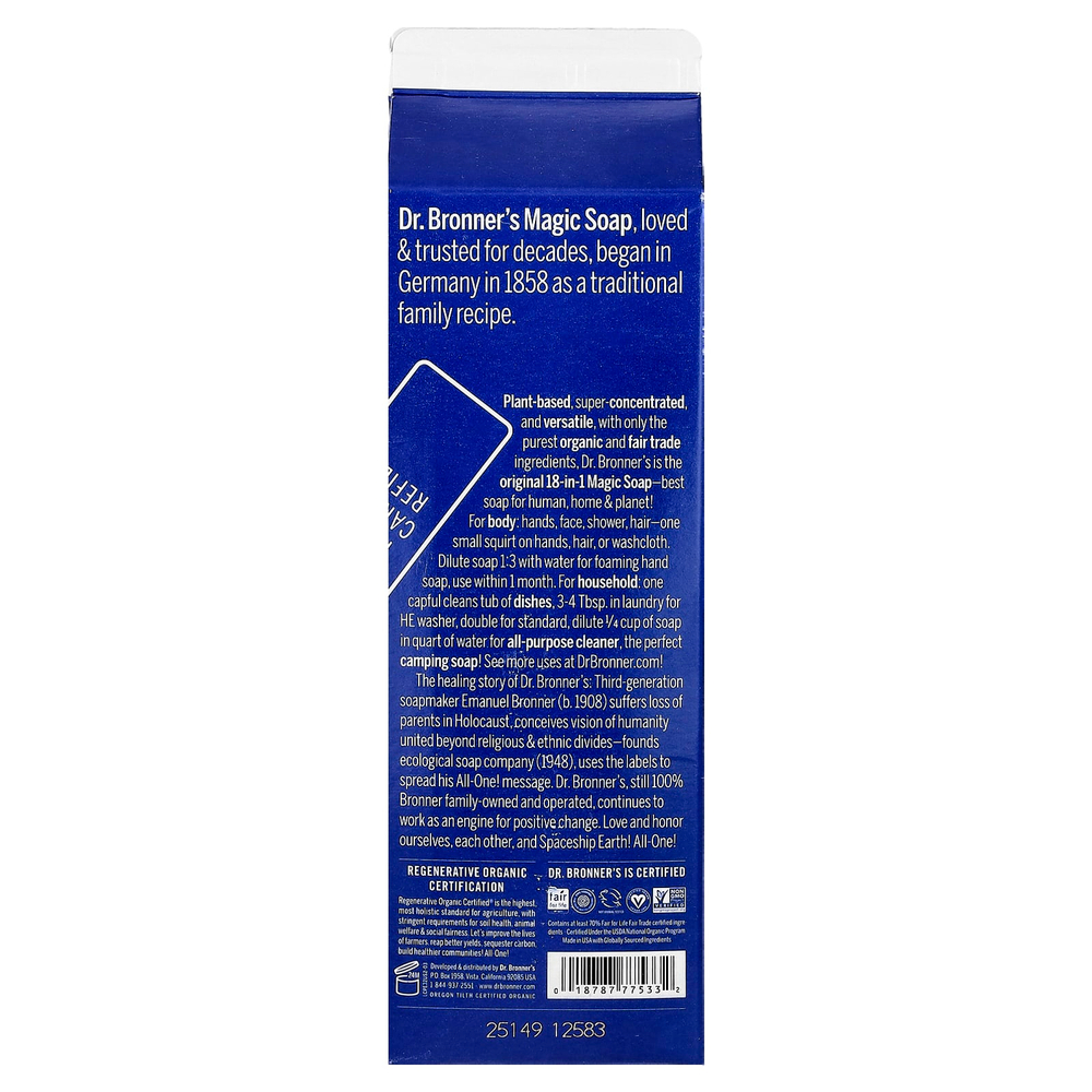 Dr. Bronner's, Pure-Castile Magic Soap, 18 в 1, сменная упаковка, перечная мята, 946 мл (32 жидк. унции)