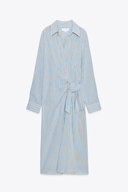 ZARA ПЛАТЬЕ НА ЗАПАХ В ПОЛОСКУ — ZW COLLECTION, СИНИЙ