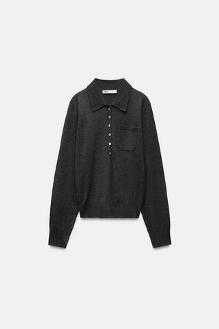 ZARA БАЗОВОЕ ПОЛО ИЗ СМЕСОВОЙ ШЕРСТИ, АНТРАЦИТОВО-СЕРЫЙ