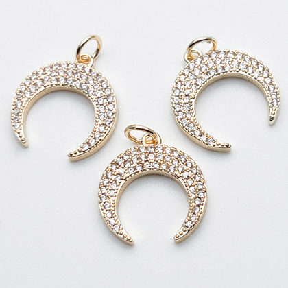 Подвеска Лунница, цвет золото, фианиты, размер 17*16 мм, цена за 1 шт