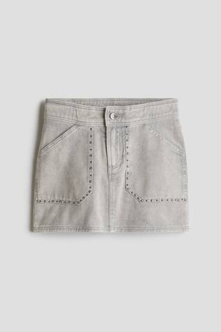 H&M Джинсовая юбка с заклепками, светло-серый