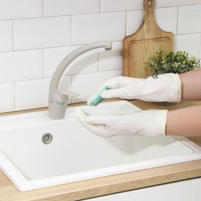 Белые хозяйственные перчатки с щётками и подкладом (размер L) (Цвет: не задано)