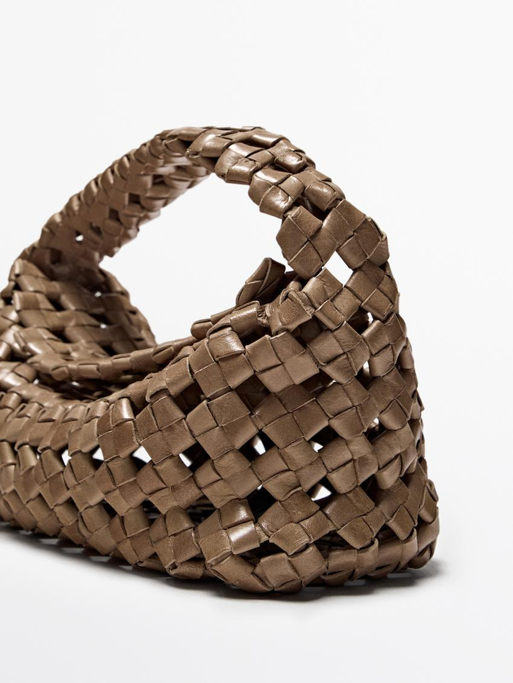 Massimo Dutti Плетеная мини-сумка из кожи наппа, песочный