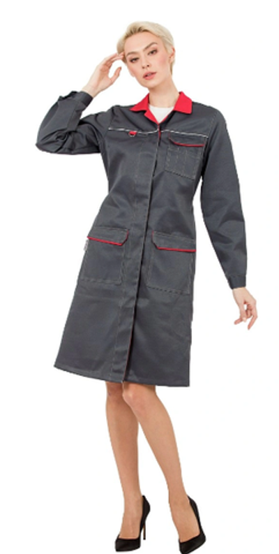 Халат рабочий женский летний/демисезонный "Страйк" цвет темно-серый/красный
