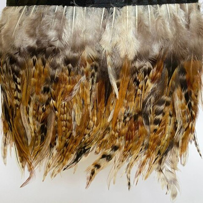 Перья двухцветного петуха на ленте тигровые (перьевая тесьма) 7-13 см.