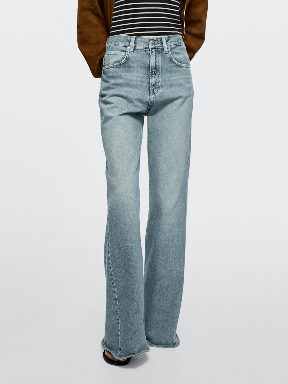 Massimo Dutti Джинсы с высокой талией и расклешенным кроем, светло-голубой