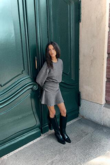 ZARA МЯГКОЕ ПЛАТЬЕ С ПОЯСОМ, СЕРЫЙ МЕЛАНЖ