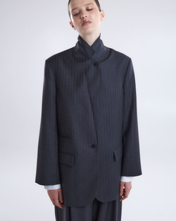 Жакет в полоску из шерсти Лоро Пиана темно-серый