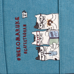 Сумка-шоппер (тоут) с перегородкой и карманом для напитков "NEKOMARUKE", бирюзовый, 24-7010-3, KUSUGURU