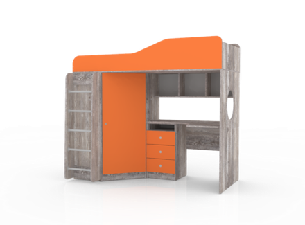 Кровать-чердак КарИВи Кадет 1 с металлической лестницей Бетон Оранжевый