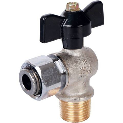 Кран шаровой с накидной гайкой STOUT угловой 1/2"x1/2" НР/накидная гайка (бабочка)