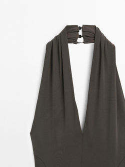 Massimo Dutti Длинное платье с воротником-халтер - Studio, серый