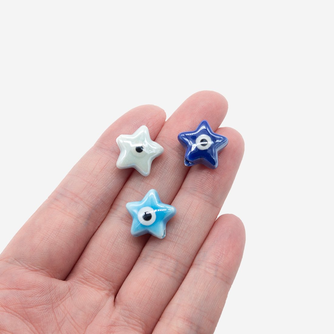 Бусина в форме звезды, 13,5*14,5мм, голубая, глазурированный фарфор