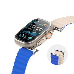 Ремешок магнитный двухсторонний от Dux Ducis для смарт часов Apple Watch 42, 44, 45, 46, 49мм, серия SD Series (два цвета Klein Blue/Beige)