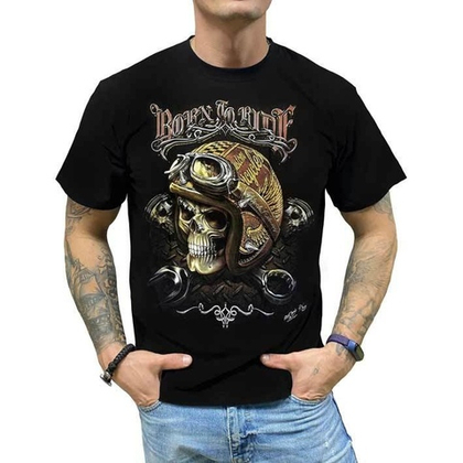 Футболка Born to ride/Рожденный ездить Череп в шлеме с поршнями (S)