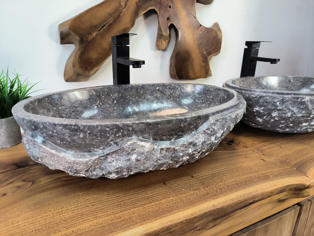 Раковина из мрамора ПАРА! Oval Grey Marmo Wave OM-65752 56х36х15 из натурального камня