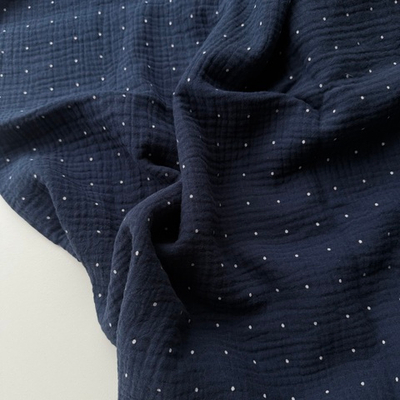 Муслин Мелкий горошек на синем фоне
