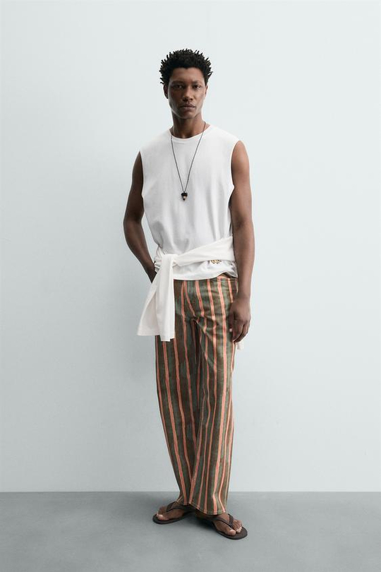 ZARA ДЖИНСЫ RELAXED FIT С ГЕОМЕТРИЧЕСКИМ ПРИНТОМ, МЯГКИЙ ЗЕЛЕНЫЙ